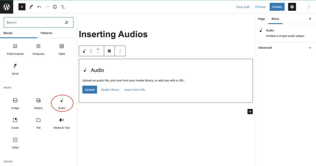 Inserting audio step 1 picture